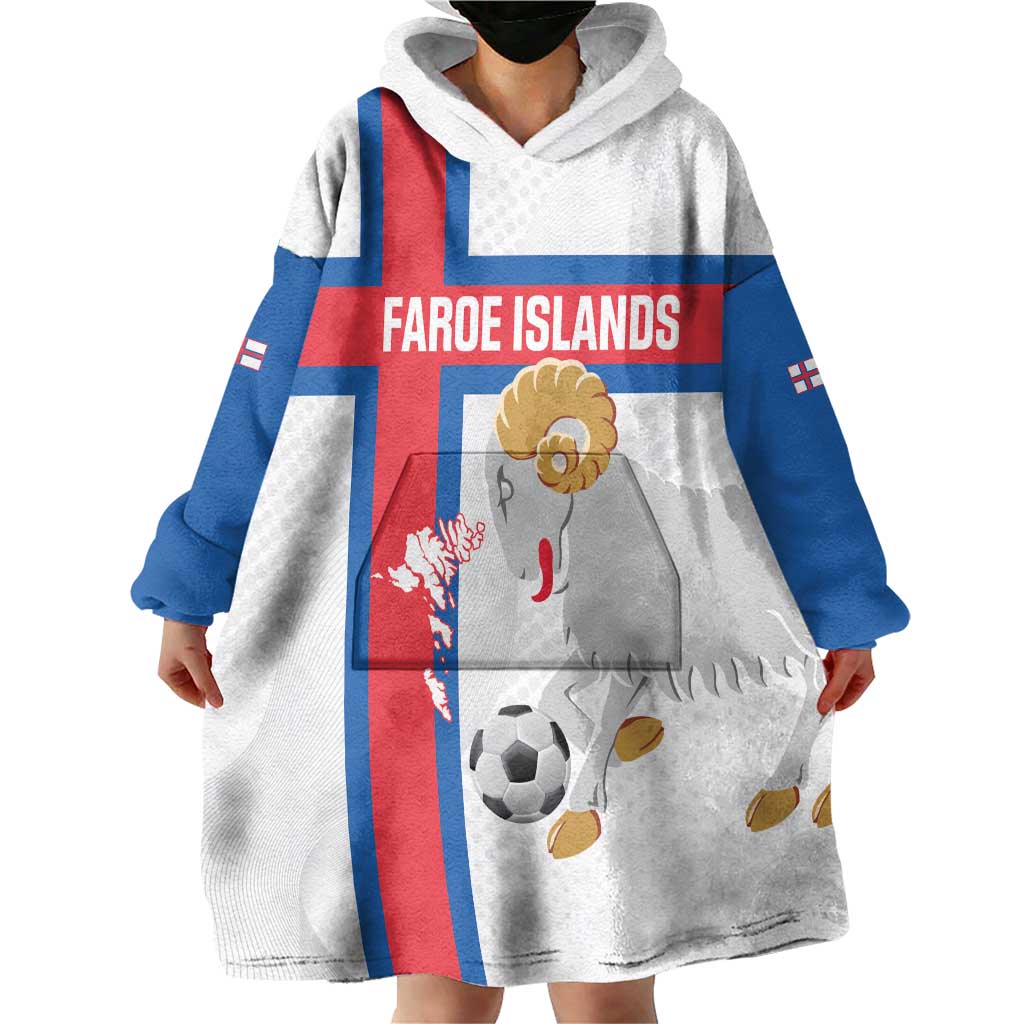 Custom Faroe Islands Football Wearable Blanket Hoodie Coat Of Arms Flag Style