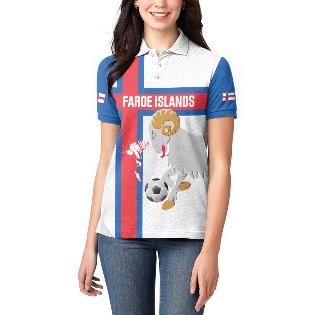 Custom Faroe Islands Football Women Polo Shirt Coat Of Arms Flag Style