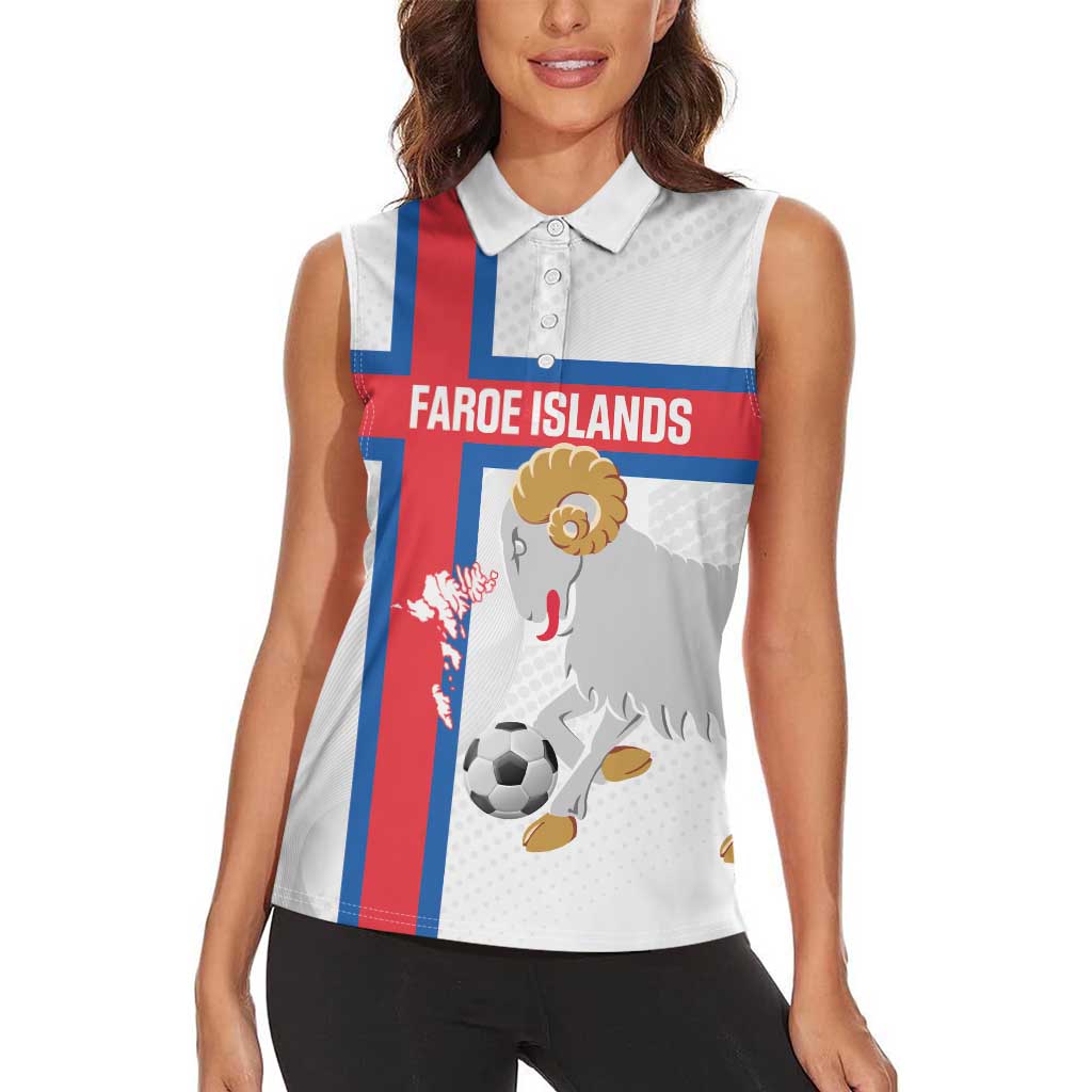 Custom Faroe Islands Football Women Sleeveless Polo Shirt Coat Of Arms Flag Style