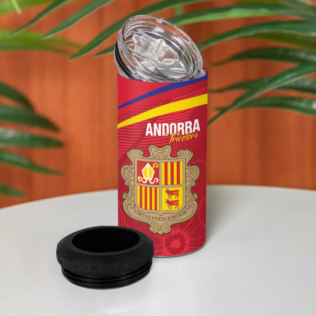 Custom Andorra Football 4 in 1 Can Cooler Tumbler Come On Tricolors Poet's Narcissus