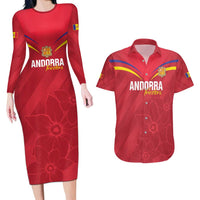 Custom Andorra Football Couples Matching Long Sleeve Bodycon Dress and Hawaiian Shirt Come On Tricolors Poet's Narcissus