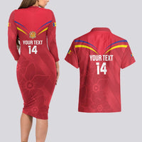 Custom Andorra Football Couples Matching Long Sleeve Bodycon Dress and Hawaiian Shirt Come On Tricolors Poet's Narcissus