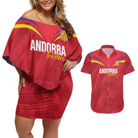 Custom Andorra Football Couples Matching Off Shoulder Short Dress and Hawaiian Shirt Come On Tricolors Poet's Narcissus