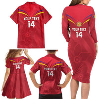 Custom Andorra Football Family Matching Long Sleeve Bodycon Dress and Hawaiian Shirt Come On Tricolors Poet's Narcissus