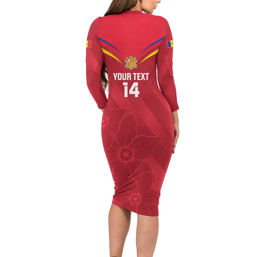 Custom Andorra Football Family Matching Long Sleeve Bodycon Dress and Hawaiian Shirt Come On Tricolors Poet's Narcissus