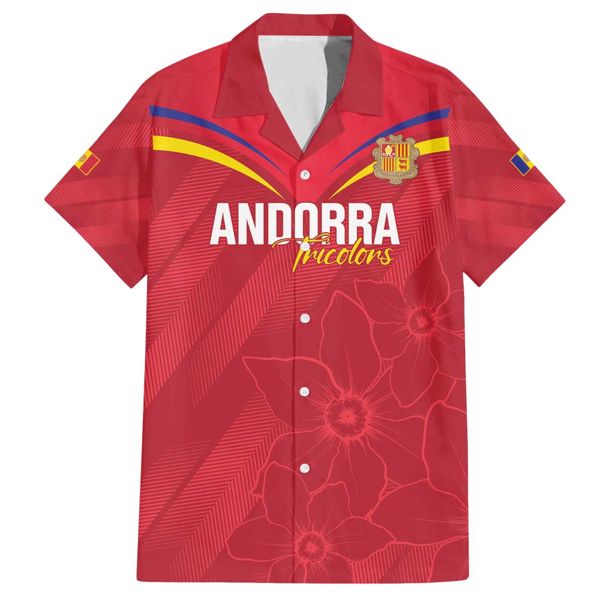 Custom Andorra Football Family Matching Off The Shoulder Long Sleeve Dress and Hawaiian Shirt Come On Tricolors Poet's Narcissus