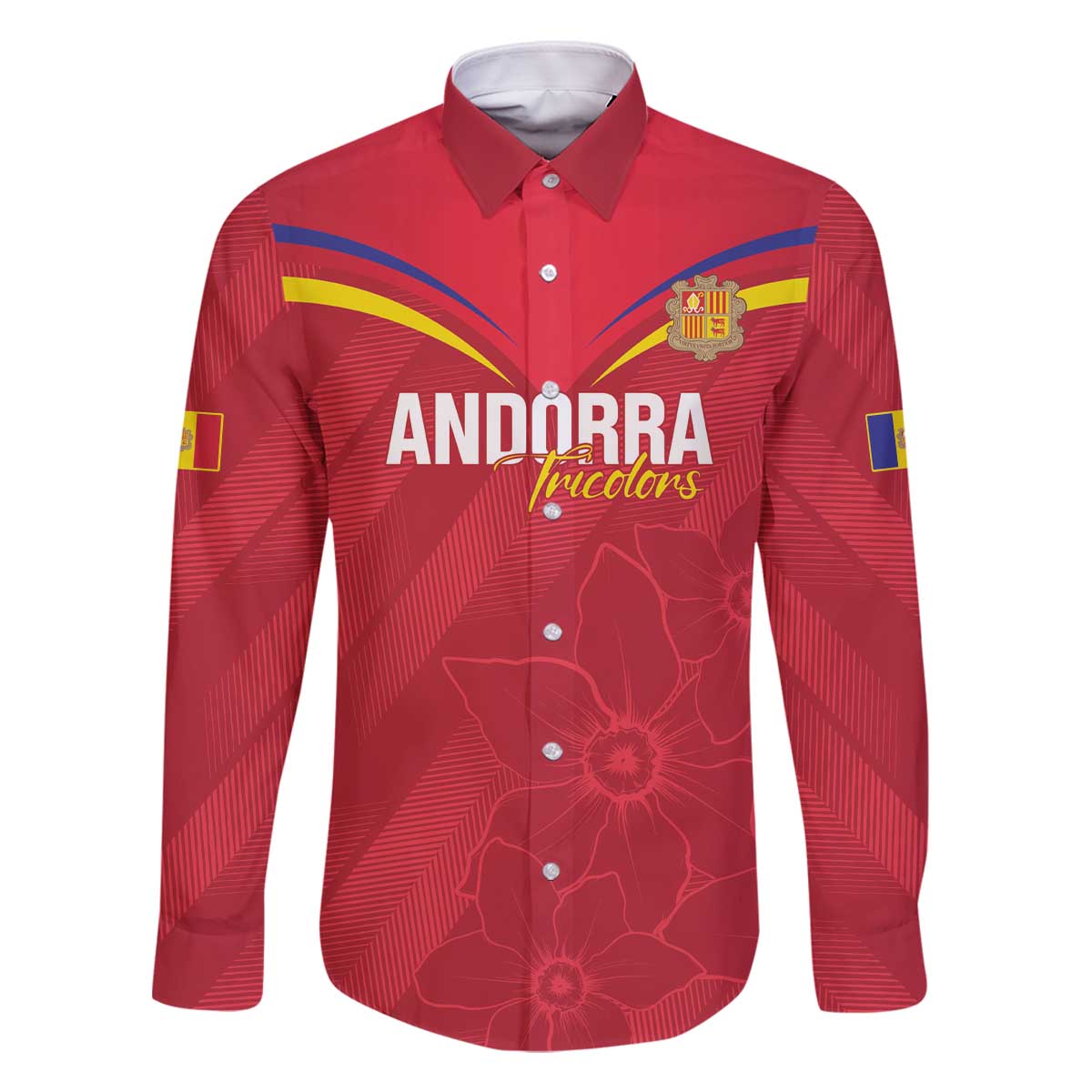 Custom Andorra Football Family Matching Off The Shoulder Long Sleeve Dress and Hawaiian Shirt Come On Tricolors Poet's Narcissus