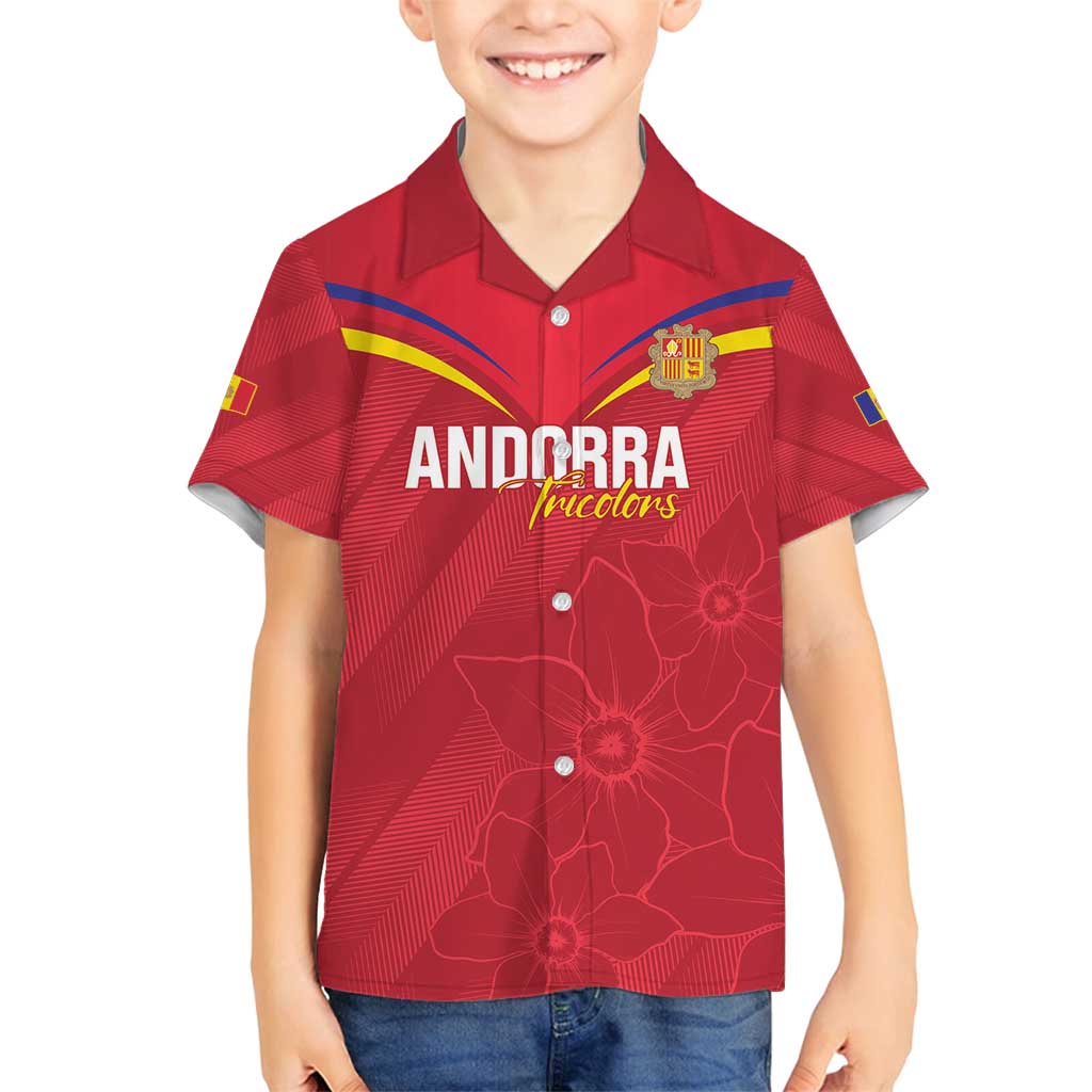 Custom Andorra Football Family Matching Off Shoulder Maxi Dress and Hawaiian Shirt Come On Tricolors Poet's Narcissus