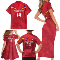 Custom Andorra Football Family Matching Short Sleeve Bodycon Dress and Hawaiian Shirt Come On Tricolors Poet's Narcissus