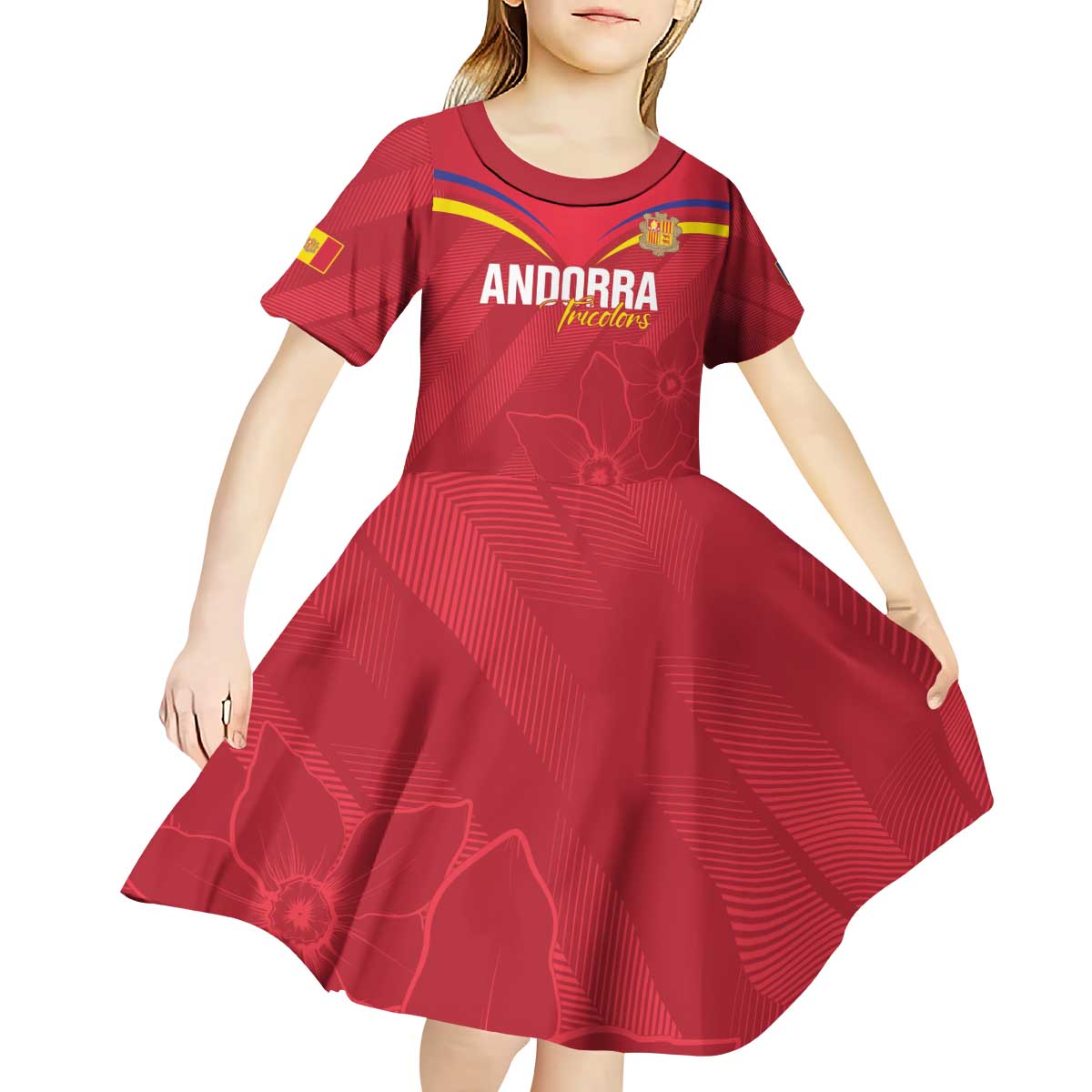 Custom Andorra Football Kid Short Sleeve Dress Come On Tricolors Poet's Narcissus
