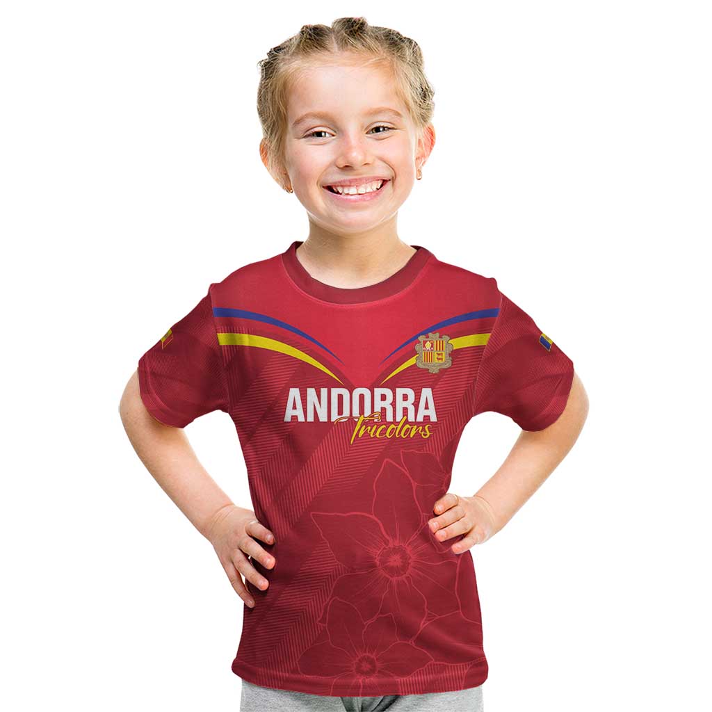 Custom Andorra Football Kid T Shirt Come On Tricolors Poet's Narcissus
