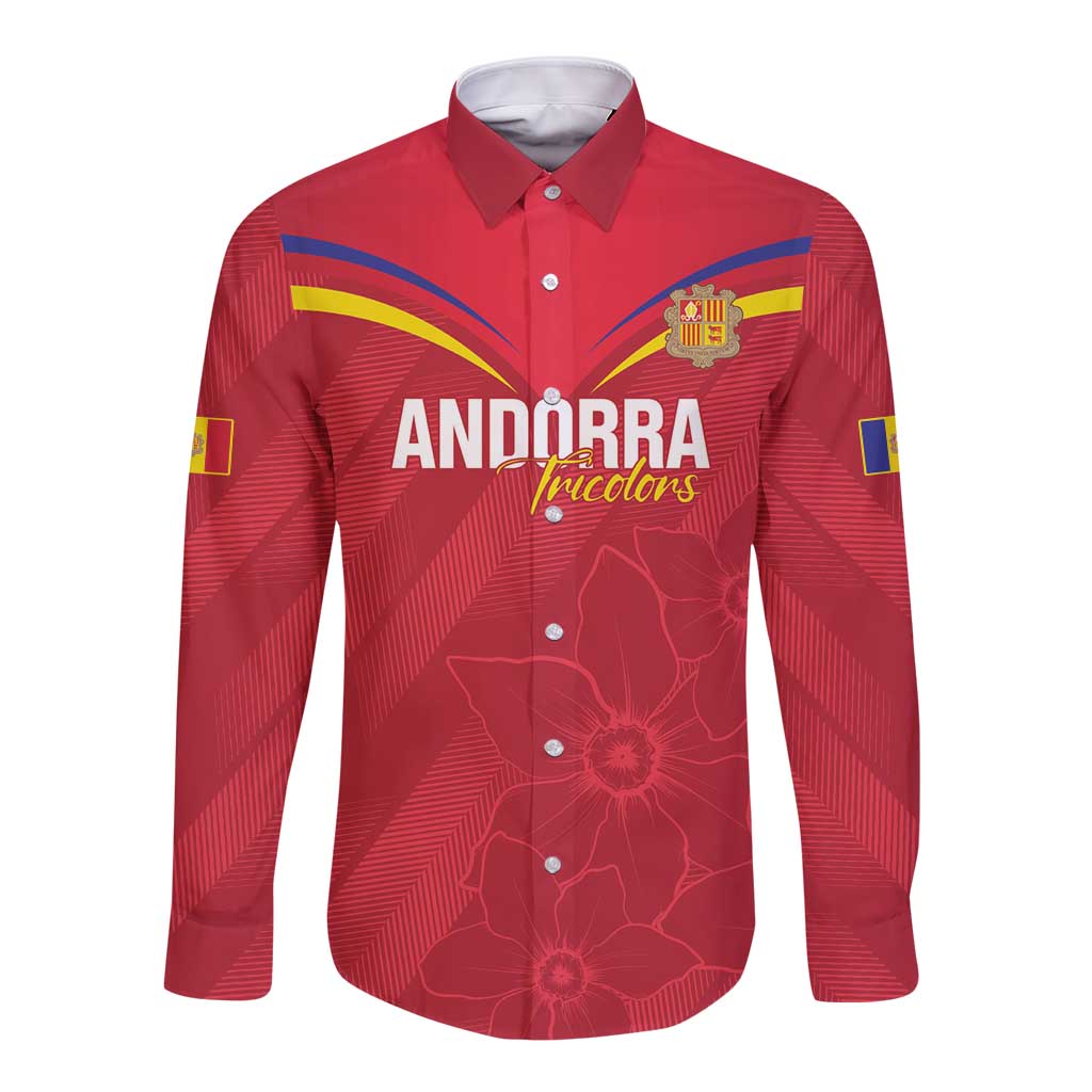 Custom Andorra Football Long Sleeve Button Shirt Come On Tricolors Poet's Narcissus