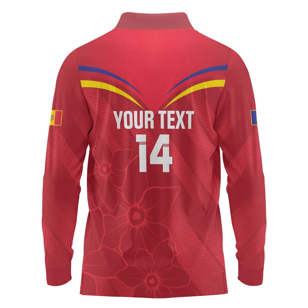 Custom Andorra Football Long Sleeve Polo Shirt Come On Tricolors Poet's Narcissus