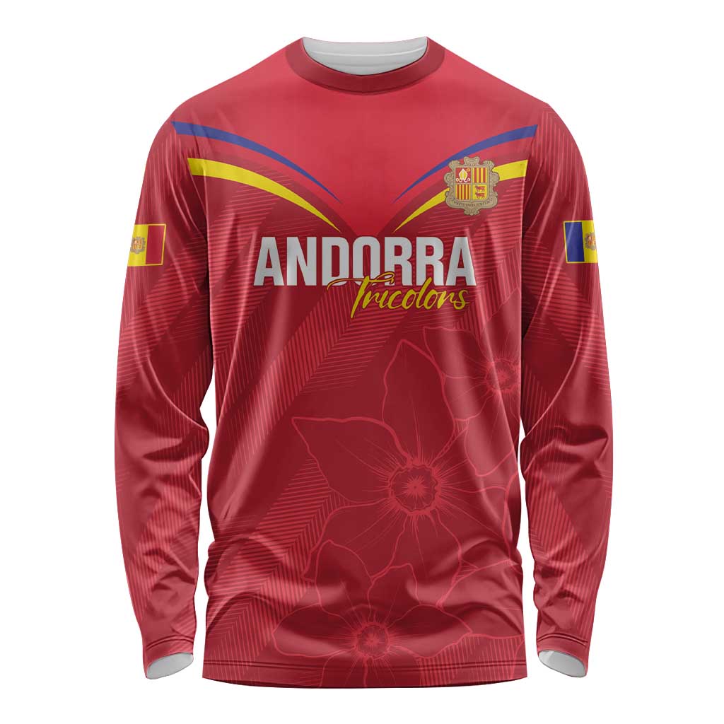 Custom Andorra Football Long Sleeve Shirt Come On Tricolors Poet's Narcissus