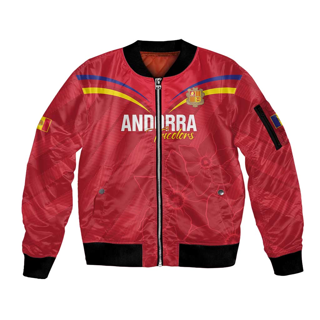 Custom Andorra Football Sleeve Zip Bomber Jacket Come On Tricolors Poet's Narcissus