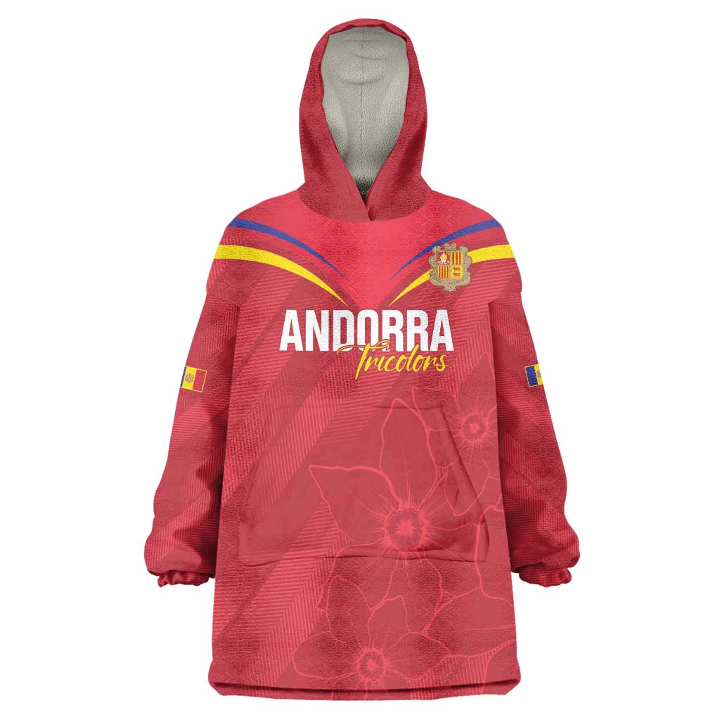 Custom Andorra Football Wearable Blanket Hoodie Come On Tricolors Poet's Narcissus