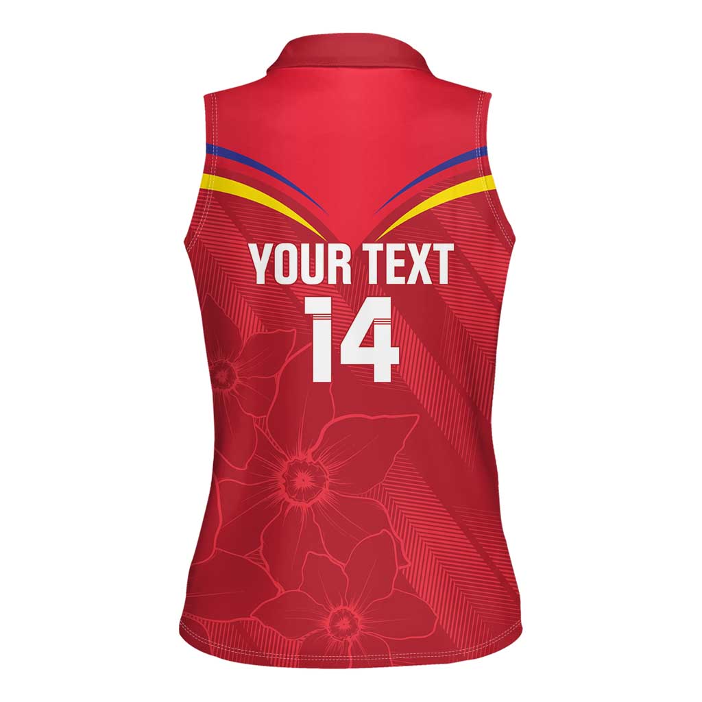 Custom Andorra Football Women Sleeveless Polo Shirt Come On Tricolors Poet's Narcissus