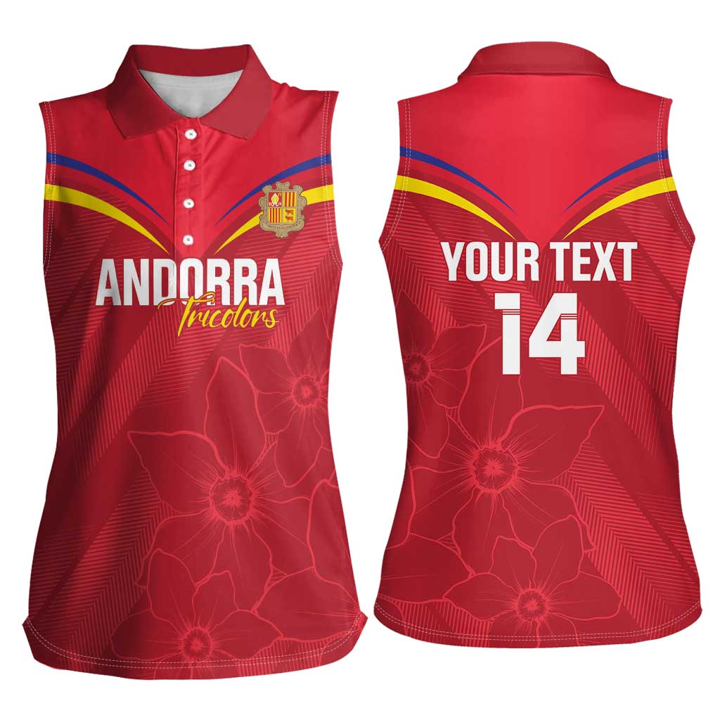 Custom Andorra Football Women Sleeveless Polo Shirt Come On Tricolors Poet's Narcissus