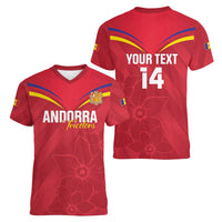 Custom Andorra Football Women V-Neck T-Shirt Come On Tricolors Poet's Narcissus