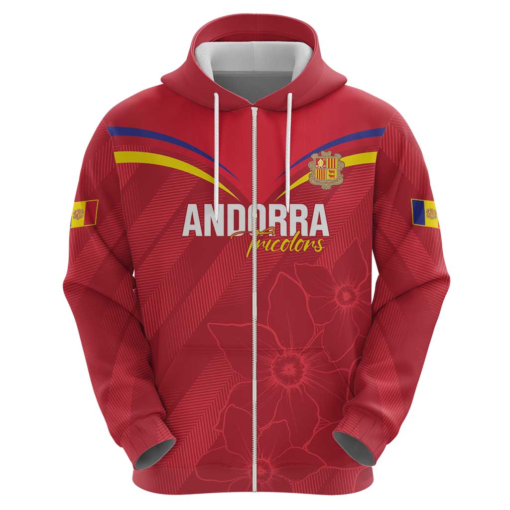 Custom Andorra Football Zip Hoodie Come On Tricolors Poet's Narcissus