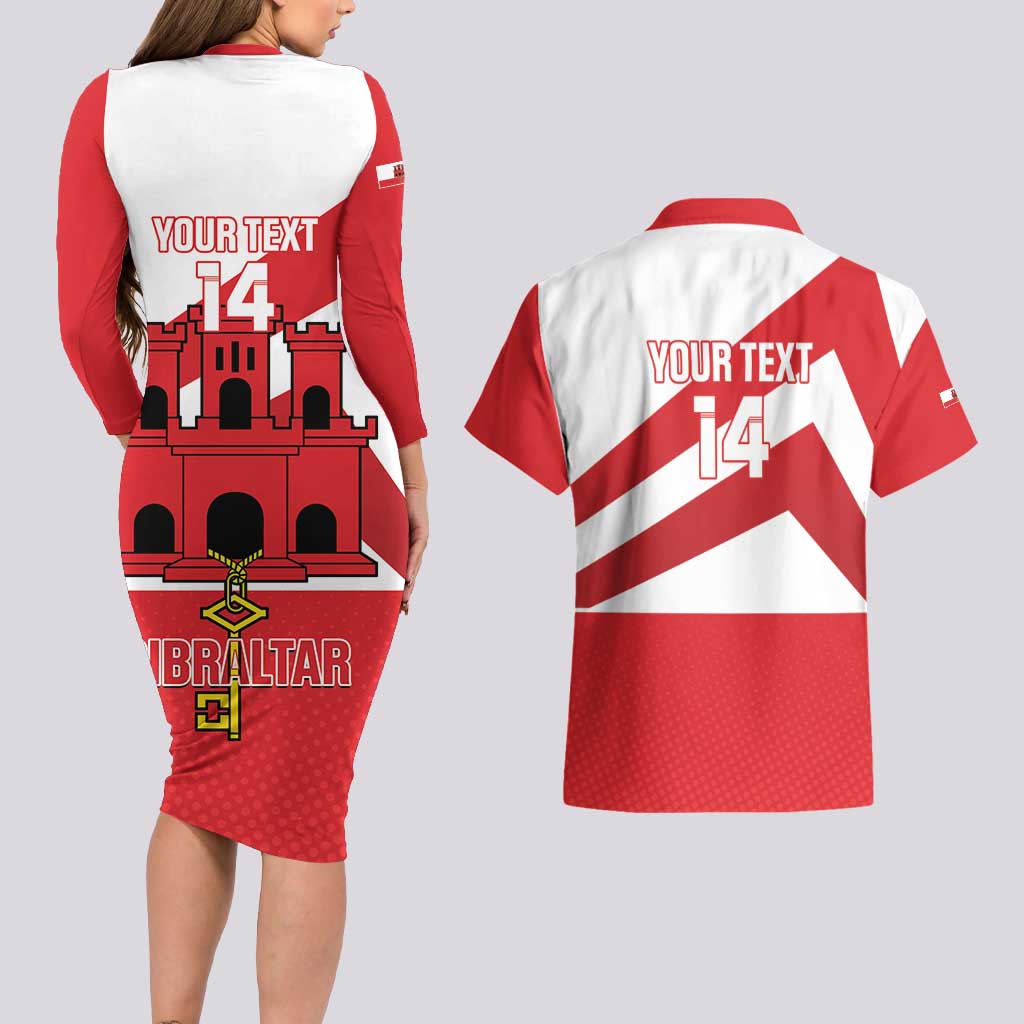 Custom Gibraltar Football Couples Matching Long Sleeve Bodycon Dress and Hawaiian Shirt Castle And Key Sporty Style