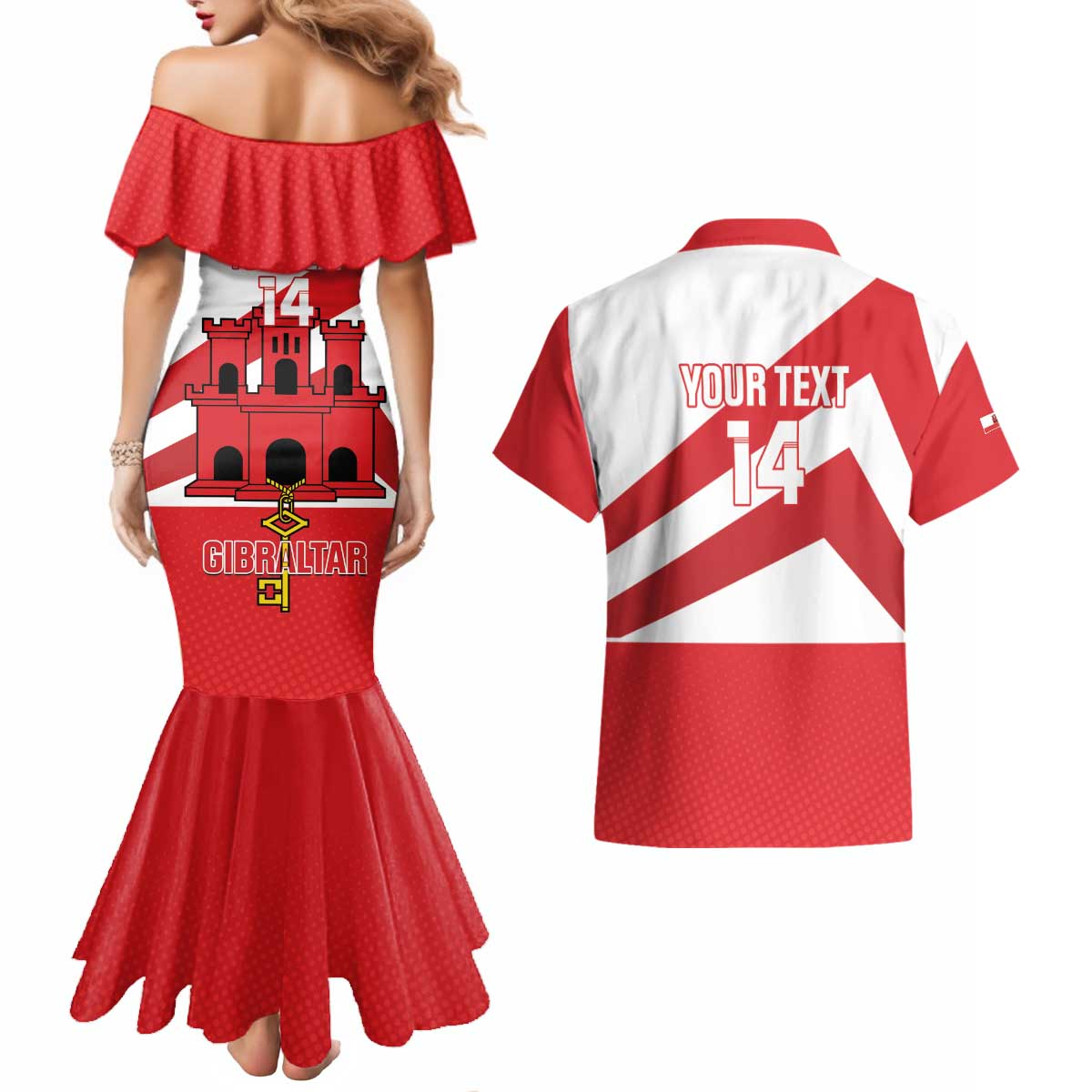 Custom Gibraltar Football Couples Matching Mermaid Dress and Hawaiian Shirt Castle And Key Sporty Style
