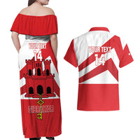 Custom Gibraltar Football Couples Matching Off Shoulder Maxi Dress and Hawaiian Shirt Castle And Key Sporty Style