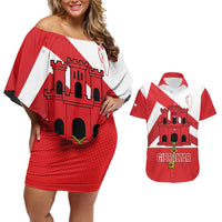 Custom Gibraltar Football Couples Matching Off Shoulder Short Dress and Hawaiian Shirt Castle And Key Sporty Style