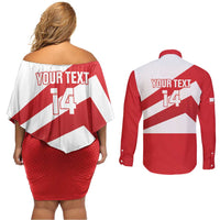 Custom Gibraltar Football Couples Matching Off Shoulder Short Dress and Long Sleeve Button Shirt Castle And Key Sporty Style