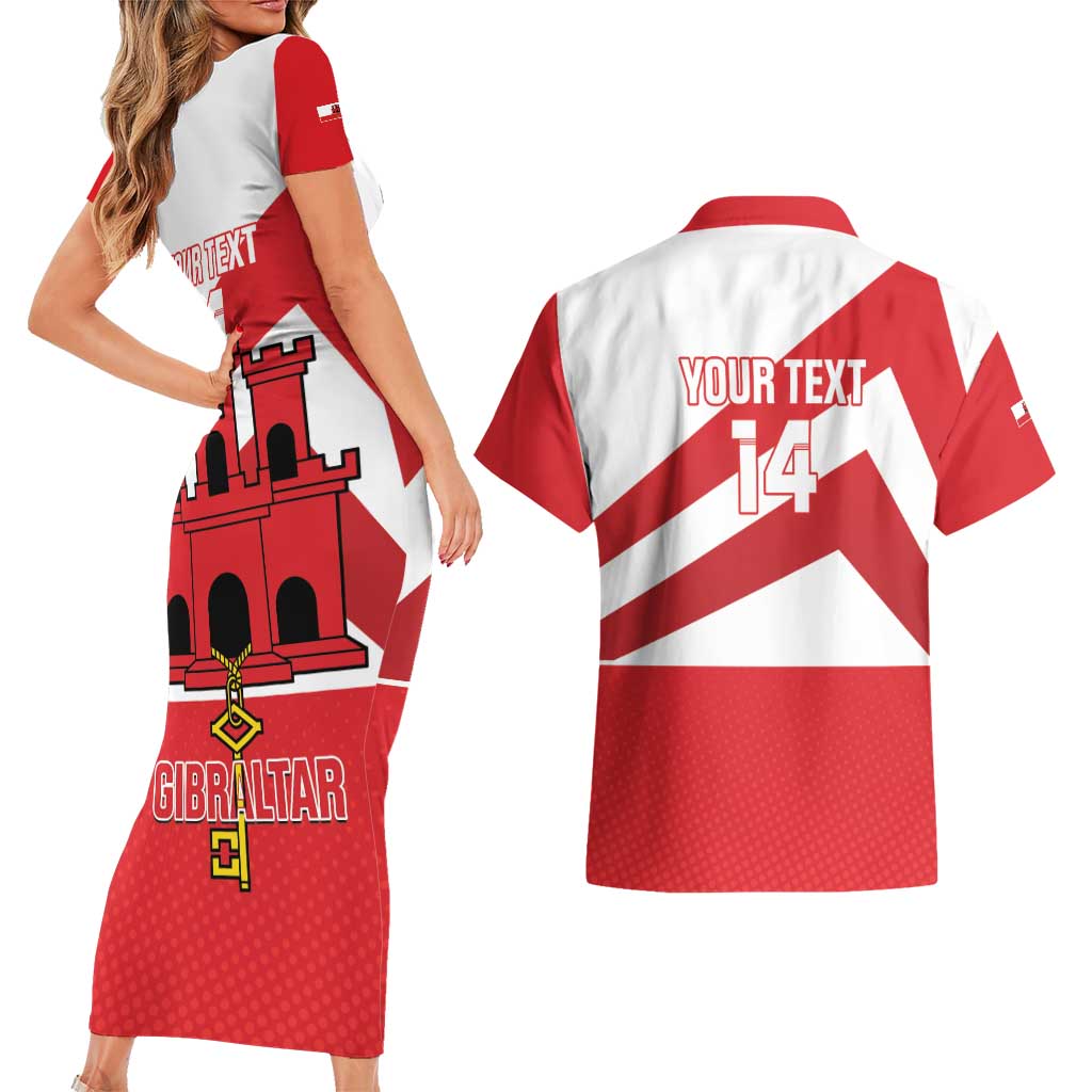 Custom Gibraltar Football Couples Matching Short Sleeve Bodycon Dress and Hawaiian Shirt Castle And Key Sporty Style