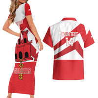 Custom Gibraltar Football Couples Matching Short Sleeve Bodycon Dress and Hawaiian Shirt Castle And Key Sporty Style