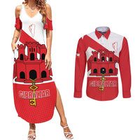 Custom Gibraltar Football Couples Matching Summer Maxi Dress and Long Sleeve Button Shirt Castle And Key Sporty Style