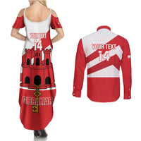 Custom Gibraltar Football Couples Matching Summer Maxi Dress and Long Sleeve Button Shirt Castle And Key Sporty Style