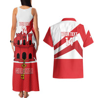Custom Gibraltar Football Couples Matching Tank Maxi Dress and Hawaiian Shirt Castle And Key Sporty Style