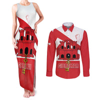 Custom Gibraltar Football Couples Matching Tank Maxi Dress and Long Sleeve Button Shirt Castle And Key Sporty Style