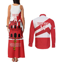 Custom Gibraltar Football Couples Matching Tank Maxi Dress and Long Sleeve Button Shirt Castle And Key Sporty Style