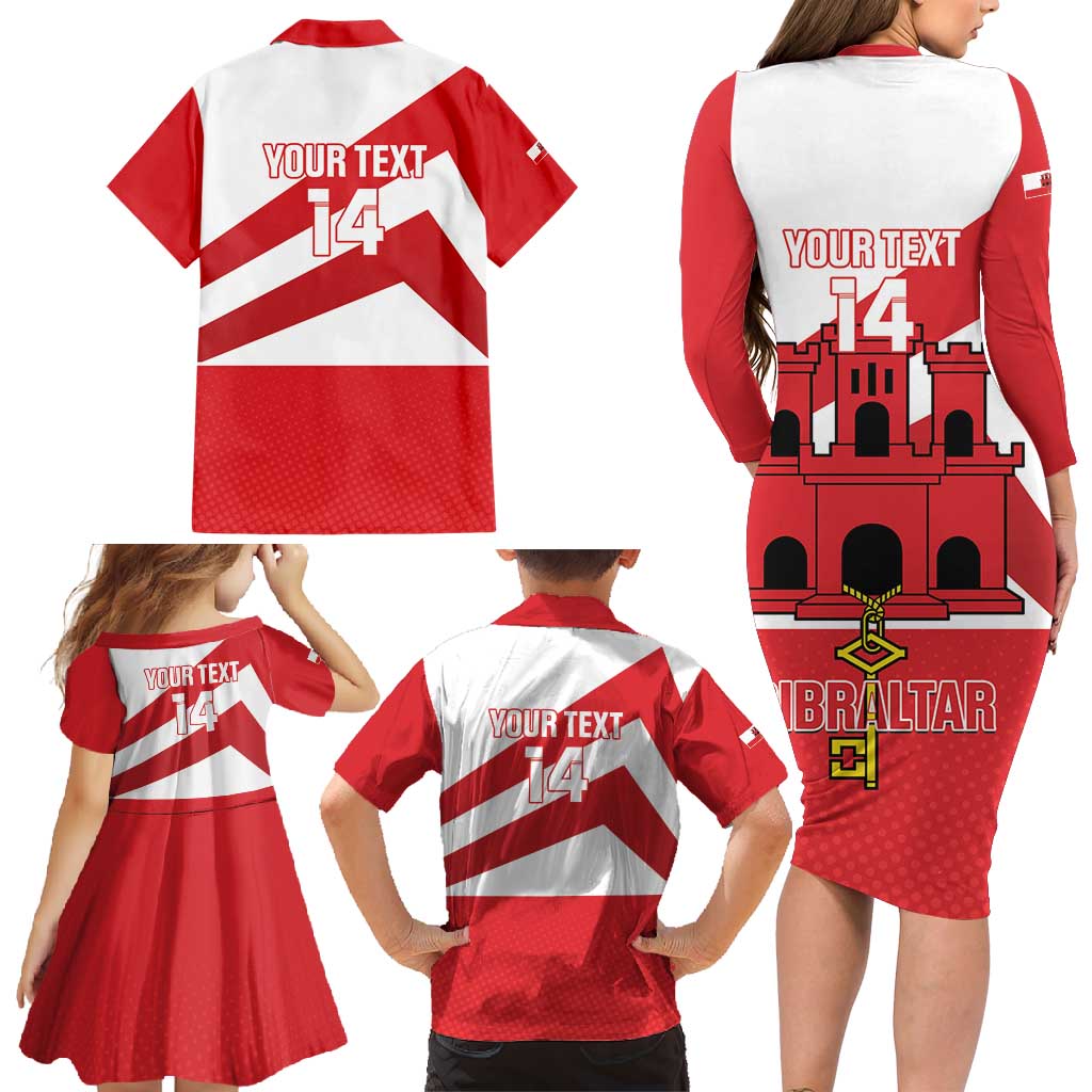 Custom Gibraltar Football Family Matching Long Sleeve Bodycon Dress and Hawaiian Shirt Castle And Key Sporty Style