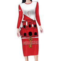 Custom Gibraltar Football Family Matching Long Sleeve Bodycon Dress and Hawaiian Shirt Castle And Key Sporty Style
