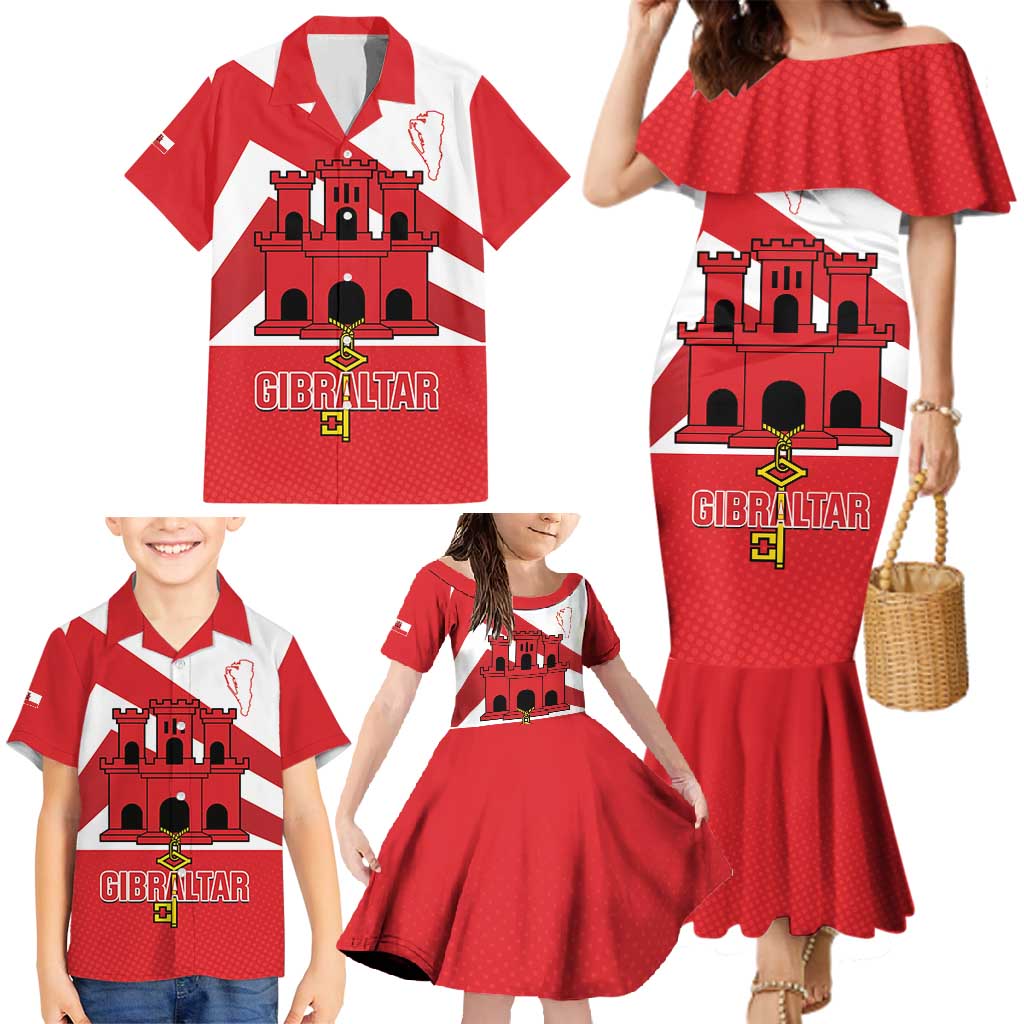 Custom Gibraltar Football Family Matching Mermaid Dress and Hawaiian Shirt Castle And Key Sporty Style