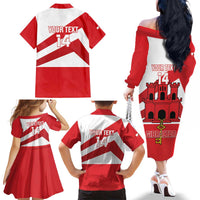 Custom Gibraltar Football Family Matching Off The Shoulder Long Sleeve Dress and Hawaiian Shirt Castle And Key Sporty Style