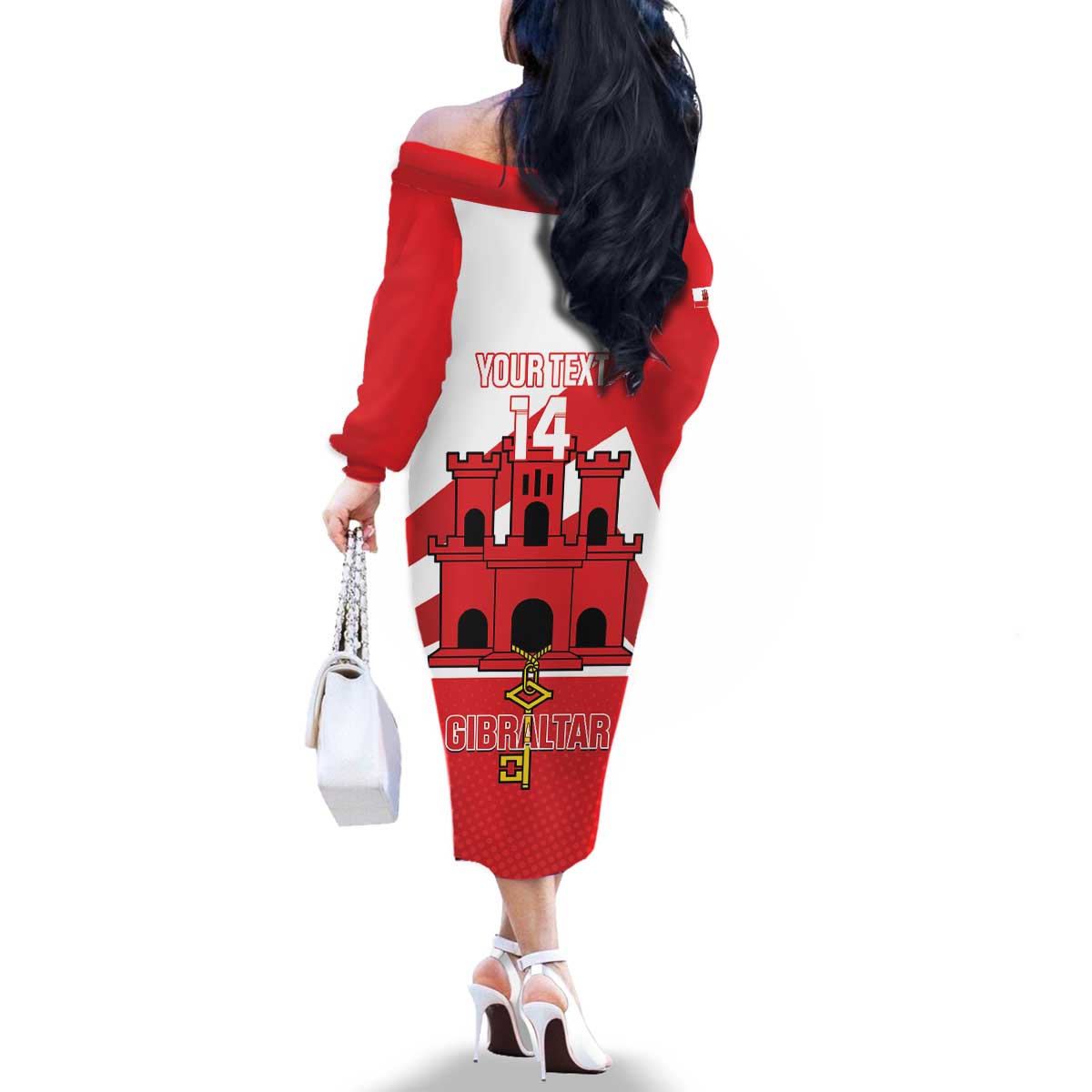 Custom Gibraltar Football Family Matching Off The Shoulder Long Sleeve Dress and Hawaiian Shirt Castle And Key Sporty Style