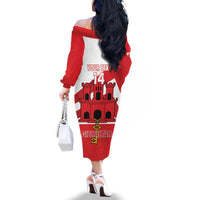 Custom Gibraltar Football Family Matching Off The Shoulder Long Sleeve Dress and Hawaiian Shirt Castle And Key Sporty Style