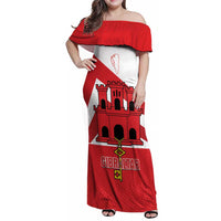 Custom Gibraltar Football Family Matching Off Shoulder Maxi Dress and Hawaiian Shirt Castle And Key Sporty Style