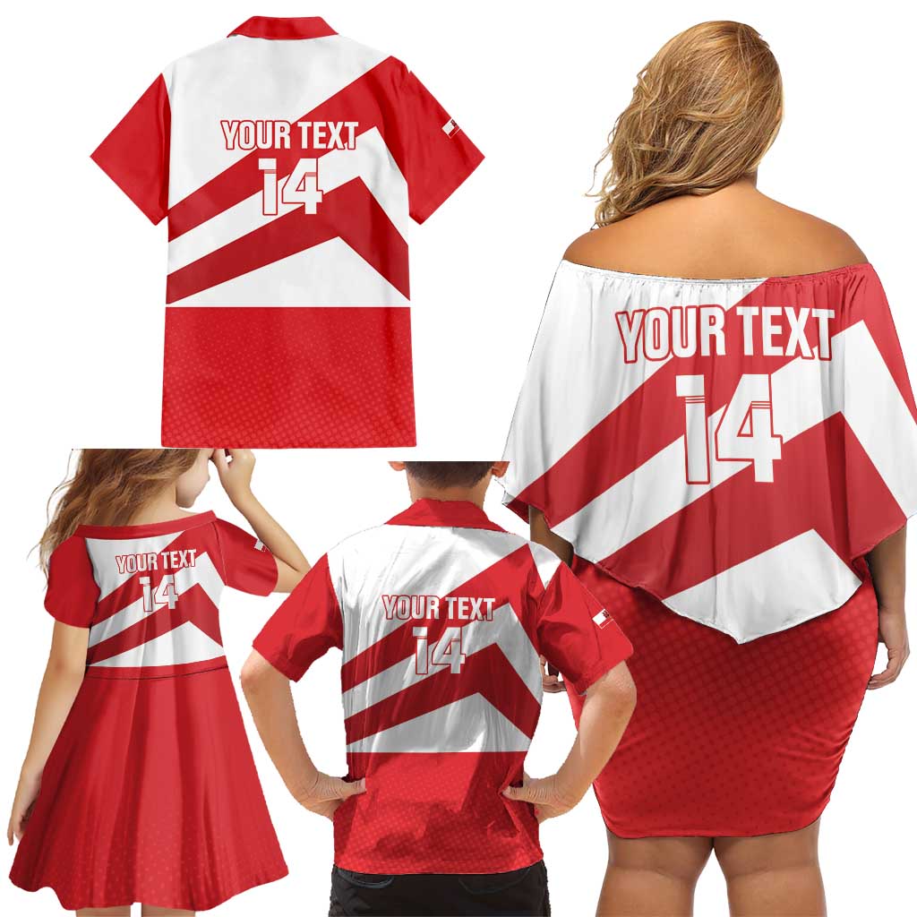 Custom Gibraltar Football Family Matching Off Shoulder Short Dress and Hawaiian Shirt Castle And Key Sporty Style