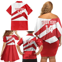 Custom Gibraltar Football Family Matching Off Shoulder Short Dress and Hawaiian Shirt Castle And Key Sporty Style