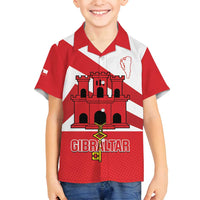 Custom Gibraltar Football Family Matching Off Shoulder Short Dress and Hawaiian Shirt Castle And Key Sporty Style