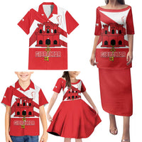 Custom Gibraltar Football Family Matching Puletasi and Hawaiian Shirt Castle And Key Sporty Style
