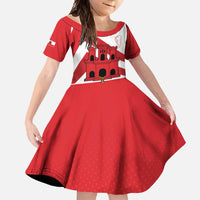 Custom Gibraltar Football Family Matching Short Sleeve Bodycon Dress and Hawaiian Shirt Castle And Key Sporty Style
