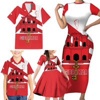 Custom Gibraltar Football Family Matching Short Sleeve Bodycon Dress and Hawaiian Shirt Castle And Key Sporty Style