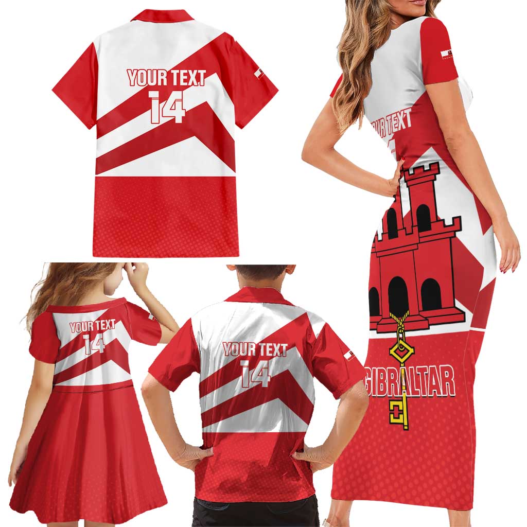 Custom Gibraltar Football Family Matching Short Sleeve Bodycon Dress and Hawaiian Shirt Castle And Key Sporty Style
